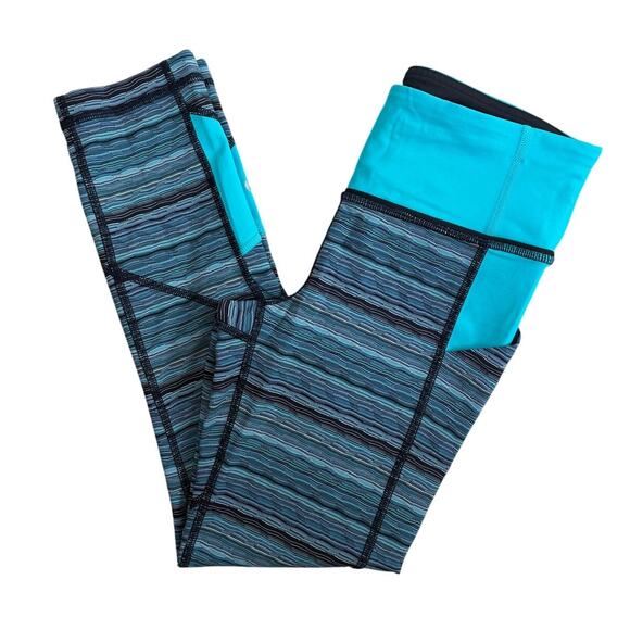 Lululemon Teal Blue Striped Leggings Size 2 - Picture 1 of 3
